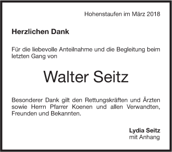 Traueranzeige von Walter Seitz von NWZ Neue Württembergische Zeitung