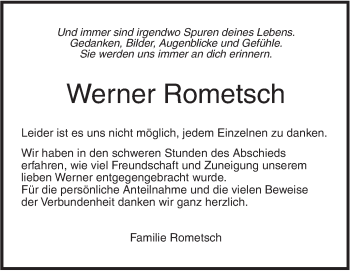 Traueranzeige von Werner Rometsch von SÜDWEST PRESSE Ausgabe Ulm/Neu-Ulm