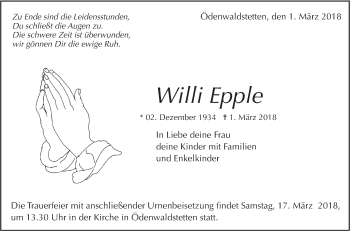 Traueranzeige von Willi Epple von Alb-Bote/Metzinger-Uracher Volksblatt