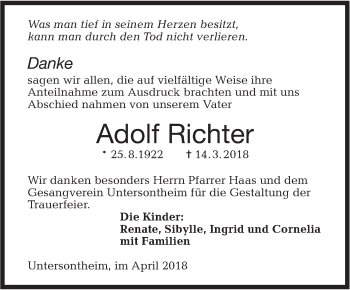 Traueranzeige von Adolf Richter von Haller Tagblatt