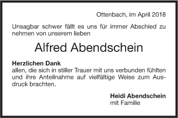 Traueranzeige von Alfred Abendschein von NWZ Neue Württembergische Zeitung