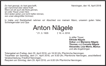 Traueranzeige von Anton Nägele von NWZ Neue Württembergische Zeitung