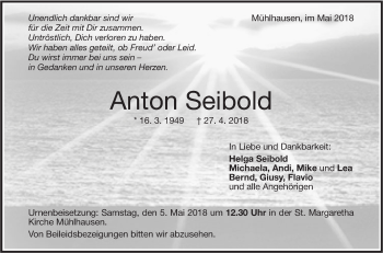 Traueranzeige von Anton Seibold von Geislinger Zeitung