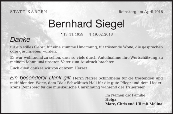 Traueranzeige von Bernhard Siegel von Haller Tagblatt