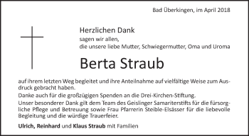 Traueranzeige von Berta Straub von Geislinger Zeitung