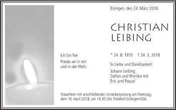 Traueranzeige von Christian Leibing von NWZ Neue Württembergische Zeitung