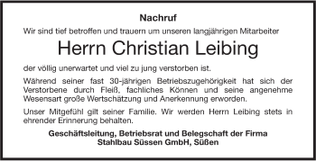 Traueranzeige von Christian Leibing von NWZ Neue Württembergische Zeitung