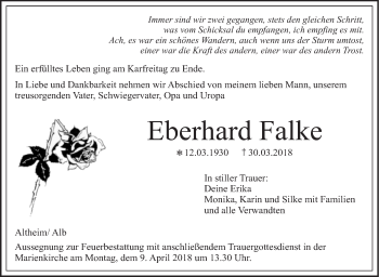 Traueranzeige von Eberhard Falke von SÜDWEST PRESSE Ausgabe Ulm/Neu-Ulm