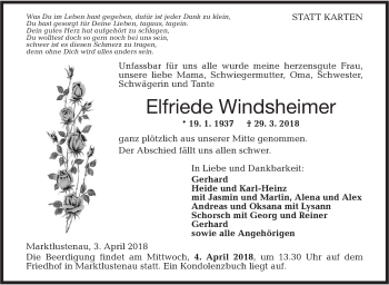 Traueranzeige von Elfriede Windsheimer von Hohenloher Tagblatt