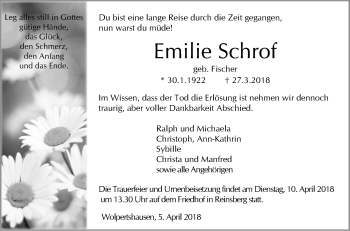 Traueranzeige von Emilie Schrof von Haller Tagblatt