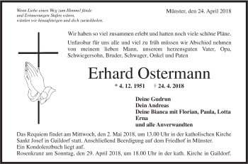 Traueranzeige von Erhard Ostermann von Rundschau Gaildorf