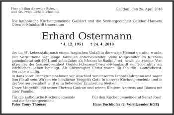 Traueranzeige von Erhard Ostermann von Rundschau Gaildorf