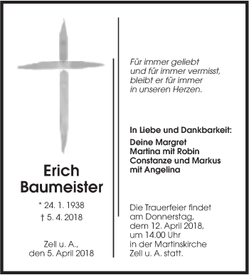 Traueranzeige von Erich Baumeister von NWZ Neue Württembergische Zeitung