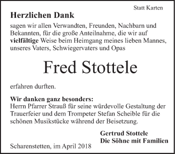 Traueranzeige von Fred Stottele von SÜDWEST PRESSE Ausgabe Ulm/Neu-Ulm