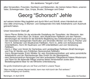 Traueranzeige von Georg Jehle von SÜDWEST PRESSE Ausgabe Ulm/Neu-Ulm