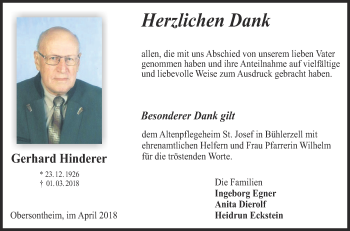 Traueranzeige von Gerhard Hinderer von Haller Tagblatt