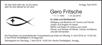 Traueranzeige von Gero Fritsche von SÜDWEST PRESSE Ausgabe Ulm/Neu-Ulm