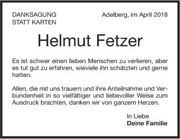 Traueranzeige von Helmut Fetzer von NWZ Neue Württembergische Zeitung