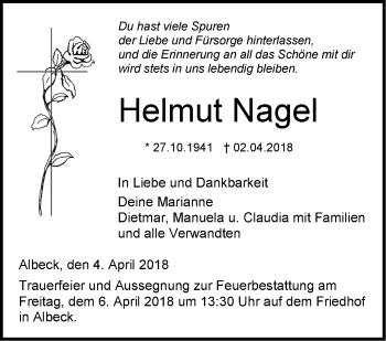 Traueranzeige von Helmut Nagel von SÜDWEST PRESSE Ausgabe Ulm/Neu-Ulm