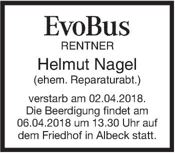 Traueranzeige von Helmut Nagel von SÜDWEST PRESSE Ausgabe Ulm/Neu-Ulm