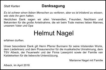 Traueranzeige von Helmut Nagel von SÜDWEST PRESSE Ausgabe Ulm/Neu-Ulm