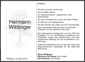 Traueranzeige von Hermann Wittlinger von Geislinger Zeitung