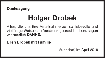 Traueranzeige von Holger Drobek von NWZ Neue Württembergische Zeitung