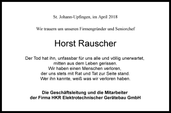 Traueranzeige von Horst Rauscher von Alb-Bote/Metzinger-Uracher Volksblatt