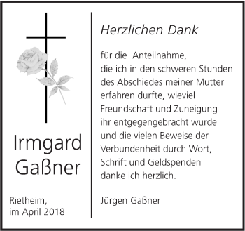 Traueranzeige von Irmgard Gaßner von Alb-Bote/Metzinger-Uracher Volksblatt