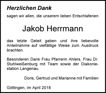 Traueranzeige von Jakob Herrmann von SÜDWEST PRESSE Ausgabe Ulm/Neu-Ulm