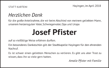 Traueranzeige von Josef Pfister von Alb-Bote/Metzinger-Uracher Volksblatt