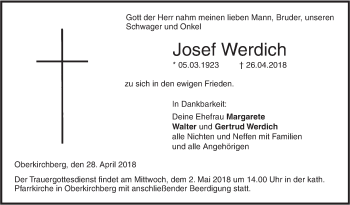 Traueranzeige von Josef Werdich von SÜDWEST PRESSE Ausgabe Ulm/Neu-Ulm