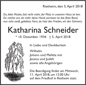 Traueranzeige von Katharina Schneider von Alb-Bote/Metzinger-Uracher Volksblatt