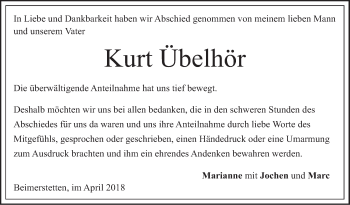 Traueranzeige von Kurt Übelhör von SÜDWEST PRESSE Ausgabe Ulm/Neu-Ulm