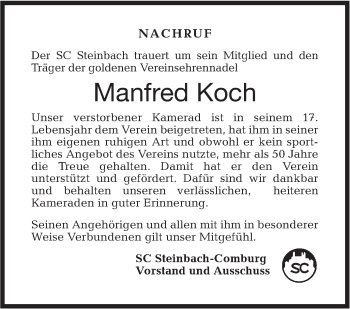 Traueranzeige von Manfred Koch von Haller Tagblatt