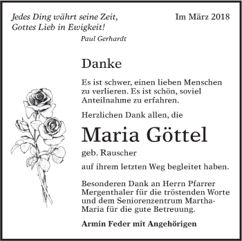 Traueranzeige von Maria Göttel von Alb-Bote/Metzinger-Uracher Volksblatt