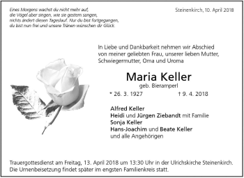 Traueranzeige von Maria Keller von Geislinger Zeitung