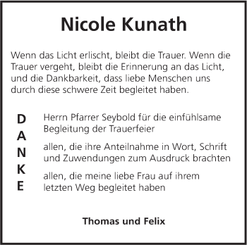 Traueranzeige von Nicole Kunath von Alb-Bote/Metzinger-Uracher Volksblatt