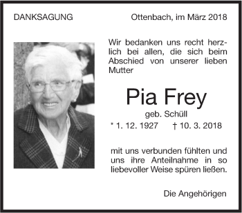 Traueranzeige von Pia Frey von NWZ Neue Württembergische Zeitung