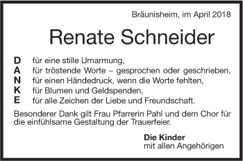 Traueranzeige von Renate Schneider von Geislinger Zeitung