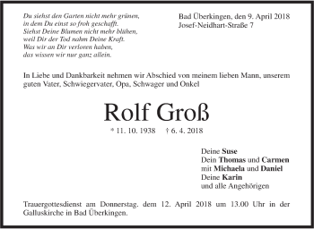 Traueranzeige von Rolf Groß von Geislinger Zeitung