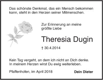 Traueranzeige von Theresia Dugin von SÜDWEST PRESSE Ausgabe Ulm/Neu-Ulm