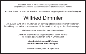 Traueranzeige von Wilfried Dimmler von Haller Tagblatt