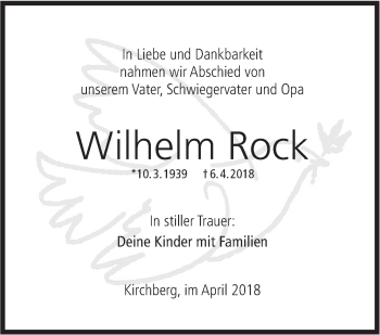 Traueranzeige von Wilhelm Rock von Hohenloher Tagblatt