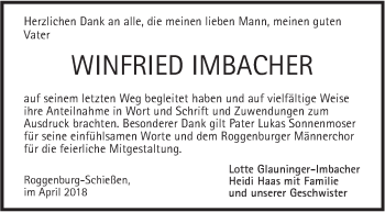 Traueranzeige von Winfried Imbacher von SÜDWEST PRESSE Ausgabe Ulm/Neu-Ulm