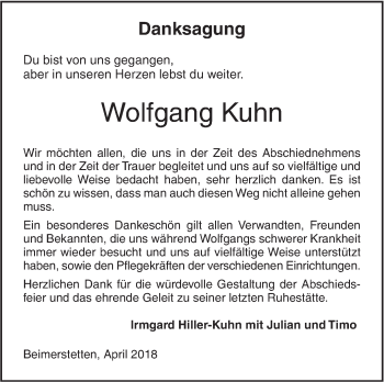 Traueranzeige von Wolfgang Kuhn von SÜDWEST PRESSE Ausgabe Ulm/Neu-Ulm