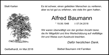 Traueranzeige von Alfred Baumann von Haller Tagblatt