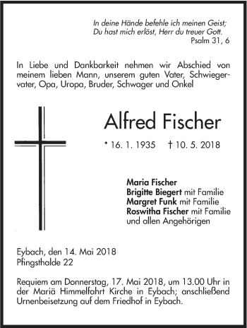 Traueranzeige von Alfred Fischer von Geislinger Zeitung