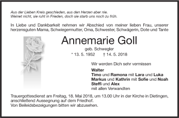 Traueranzeige von Annemarie Goll von SÜDWEST PRESSE Ausgabe Ulm/Neu-Ulm