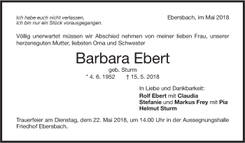 Traueranzeige von Barbara Ebert von NWZ Neue Württembergische Zeitung